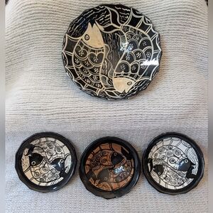 Hecho En Mexico Painted Pottery Bowls Fish Design